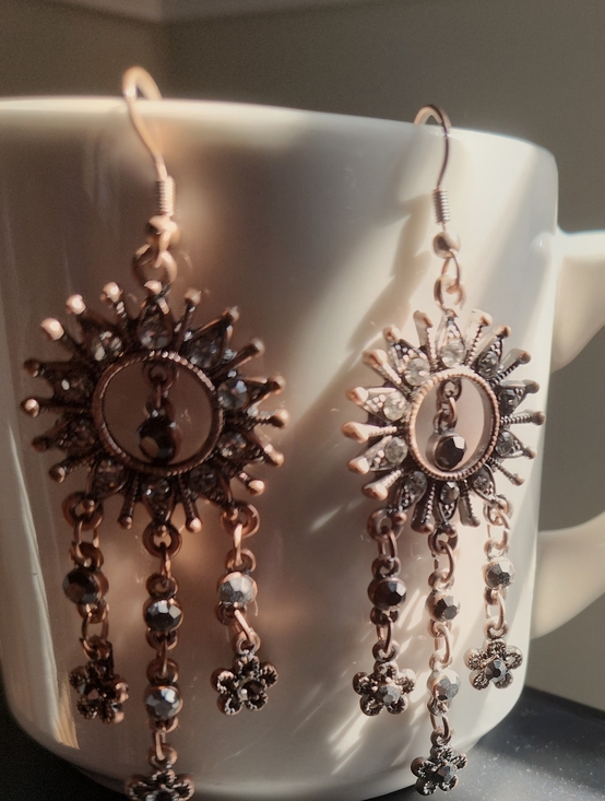 Source Unknown Jewelry - Boho Sunburst Drop Earrings in Copper 3" L